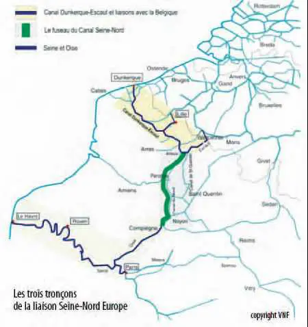 Carte du futur canal de 105 km entre l’Oise et le canal Dunkerque-Escaut 