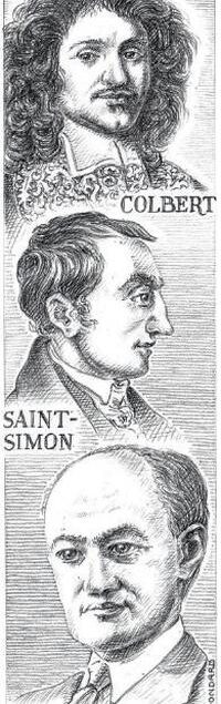 Portraits de Schumpeter, Saint-Simon et Colbert