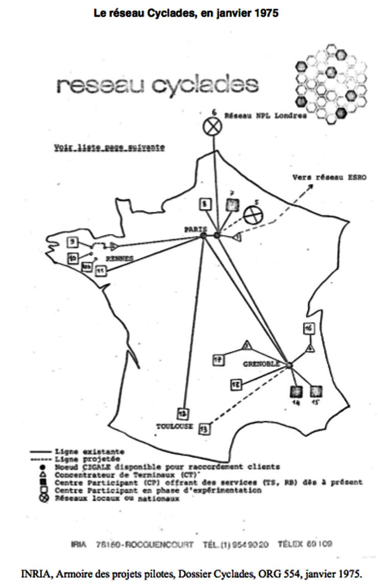 Le réseau Cyclades en 1975