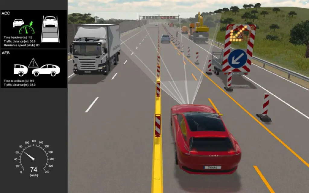Figure 2 : Visualisation d’un essai de conduite virtuelle pour tester les fonctions de l’ACC et de l’AEB dans le trafic environnant.