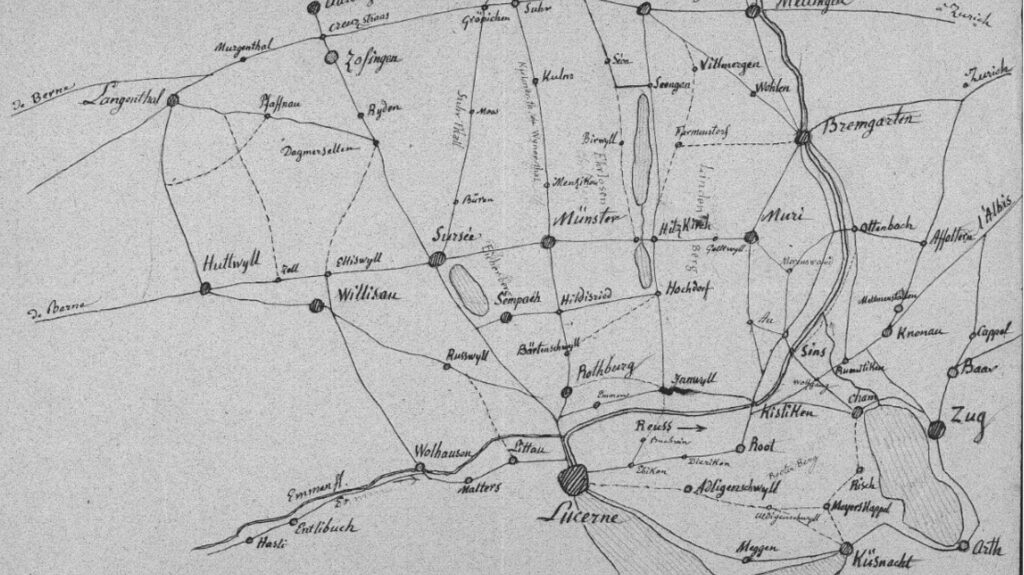 Plan d'attaque de Lucerne par le Général Dufour lors de la guerre du Sonderbund