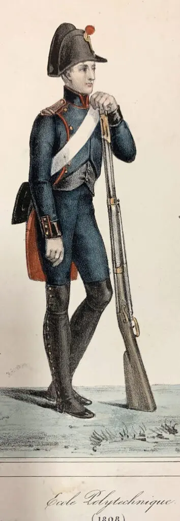 Un élève de l’École polytechnique en petite tenue, 1808. Costumes militaires n° 84 / H. de Viel Castel, lith. Villain. A3 P24 I E
