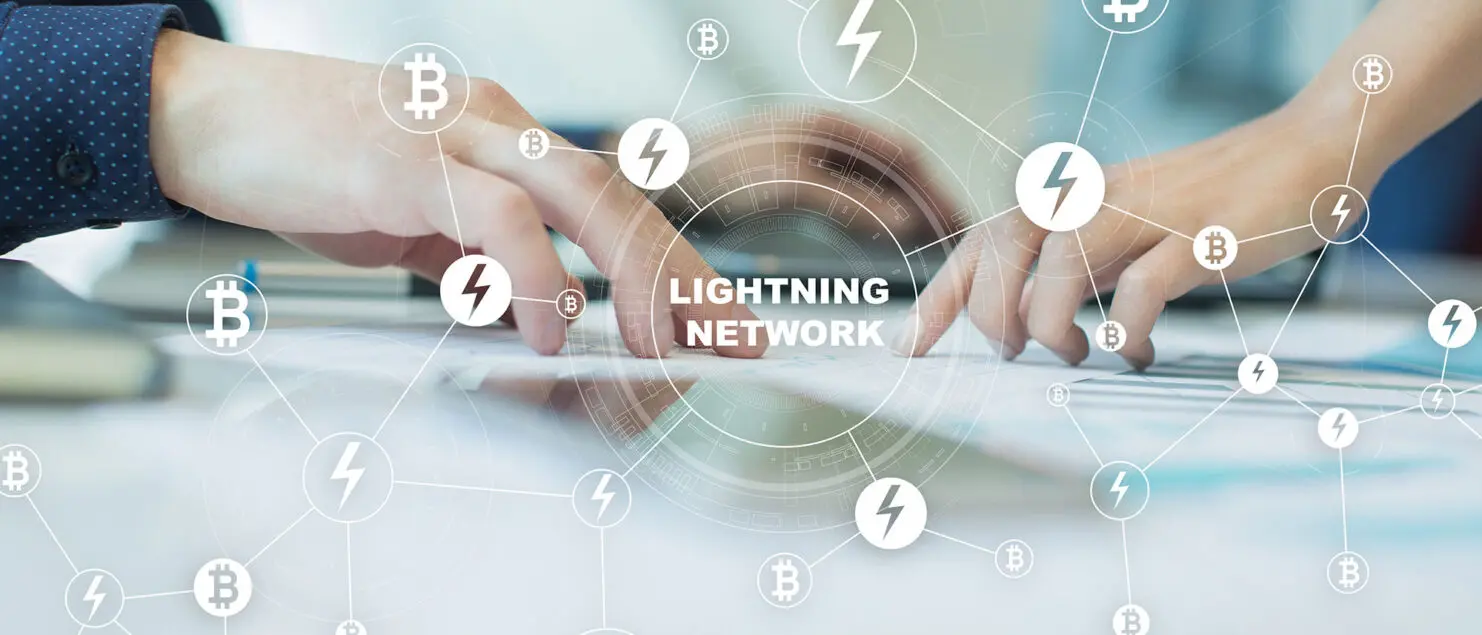 Lightning network - second layer payment protocol that operates on top of a blockchain. Bitcoin, cryptocurrency, internet payment.