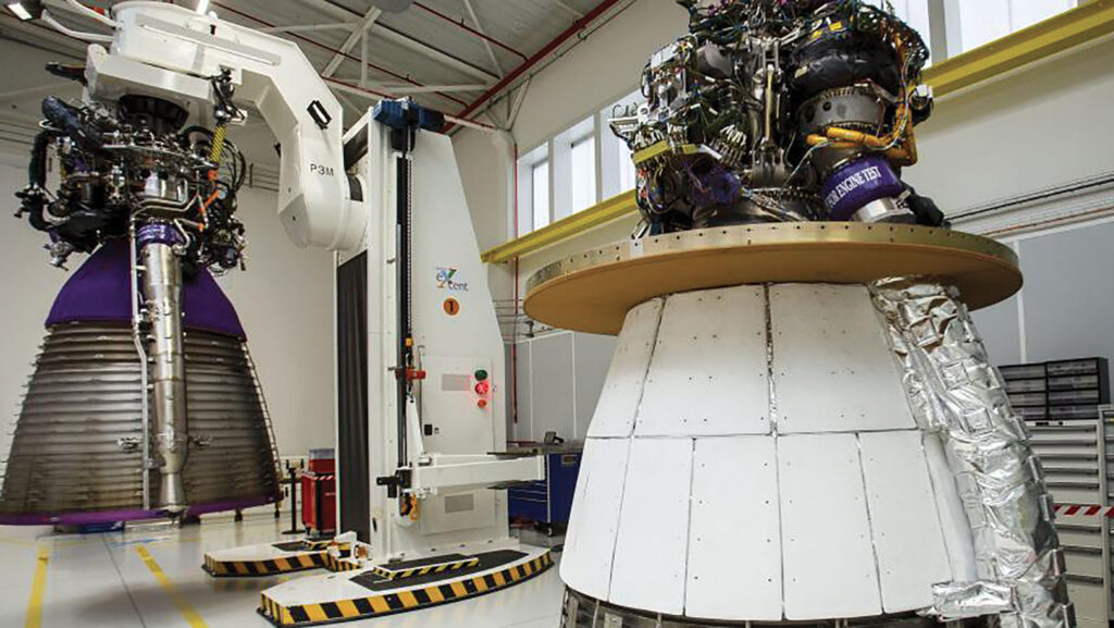 Moteur Vulcain 2 fonctionnant à l’hydrogène liquide, premier étage d’Ariane 6.